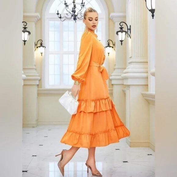 Women's Layered Ruffle Maxi Dress - Picture 5 of 13